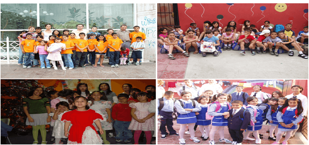 A group of children and adults posing for pictures.