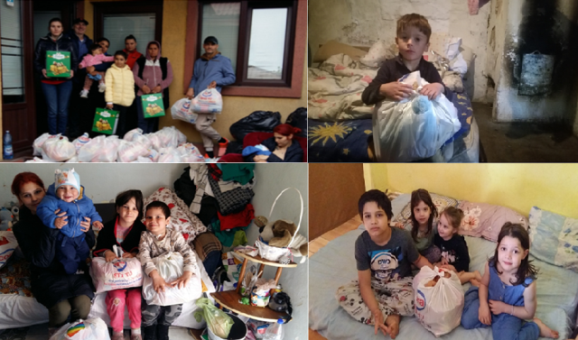 A collage of people in different rooms with children.