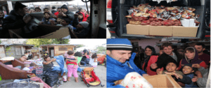 A collage of people in the back of a vehicle.